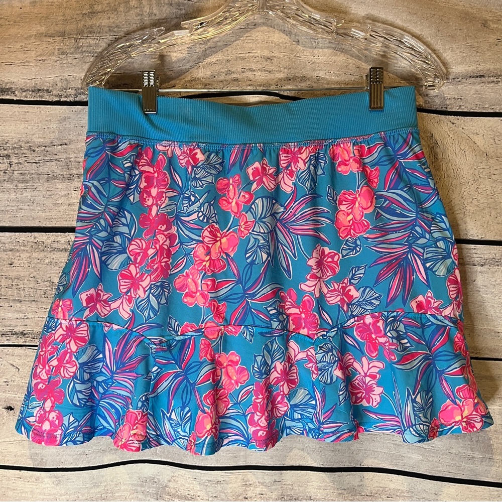 Lilly Pulitzer Luxletic Fara Floral Tennis Skort Cumulus Blue Orchid Oasis Pink - Picture 5 of 8